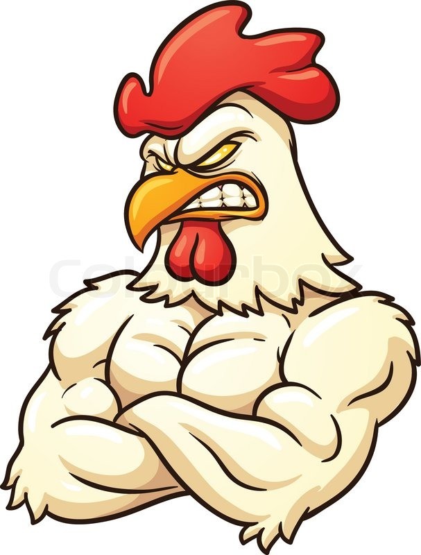 Strong muscular rooster showing his teeth tattoo design