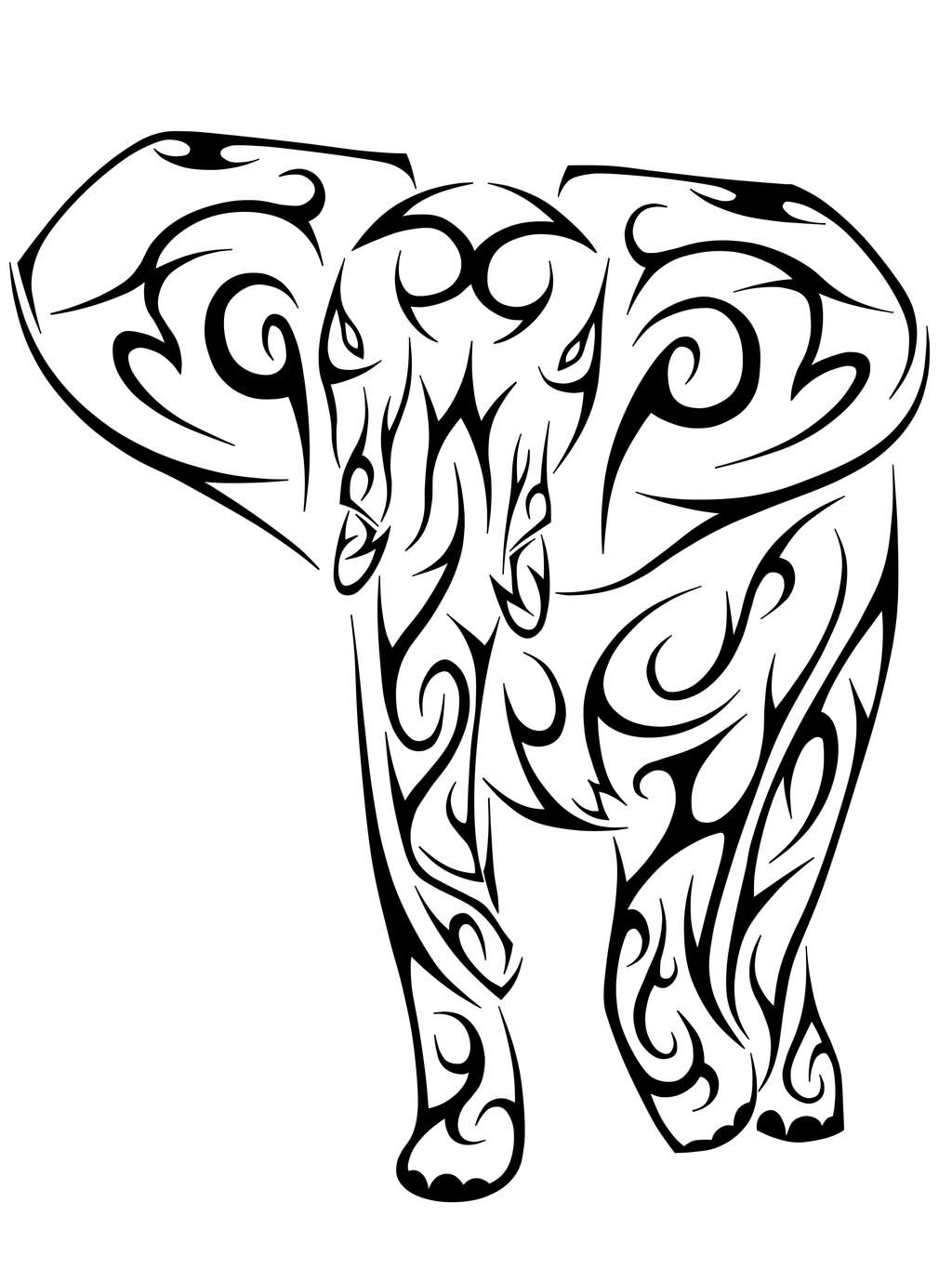 Strong tribal elephant running forward tattoo design