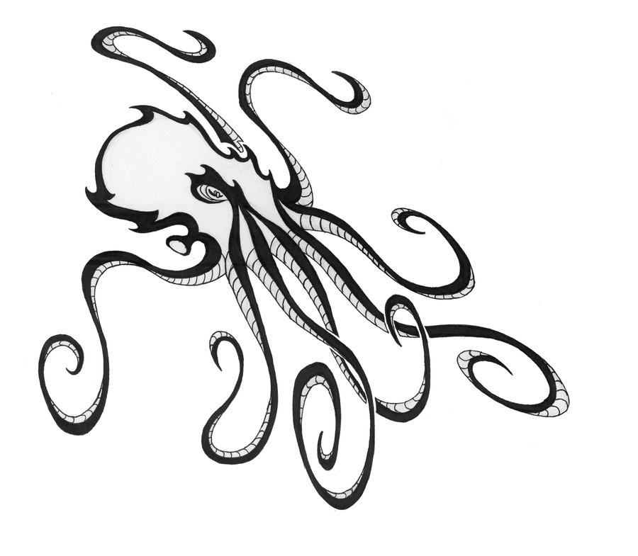 Stylish octopus with thin tentacles tattoo design by Fricken Nick