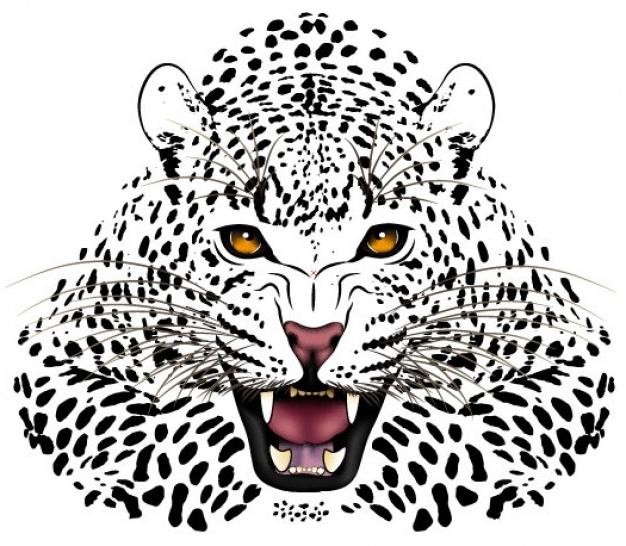Super black-and-white leopard with yellow eyes tattoo design