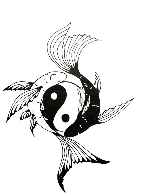 Super black-and-white yin yang fish tattoo design