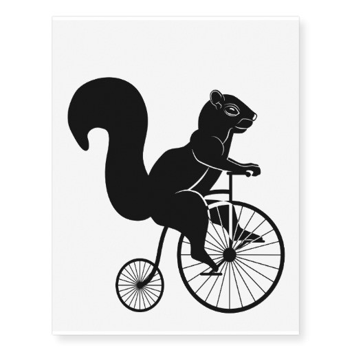 Super black squirrel riding a bicycle tattoo design