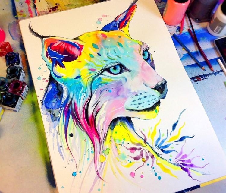 Super brightly colored animal portrait tattoo design