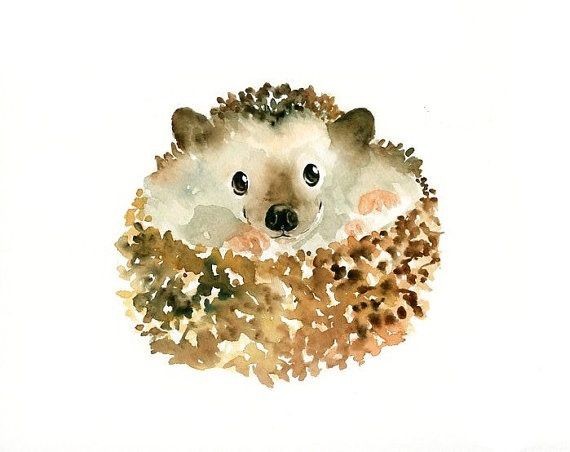 Super brown watercolor hedgehog curled into ball tattoo design