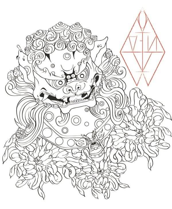 Super chinese foo dog tattoo design by Ahoilnk