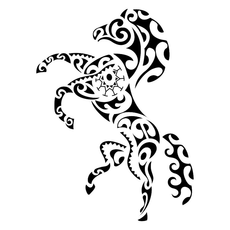 Super polynesian-patterned jumping horse tattoo design