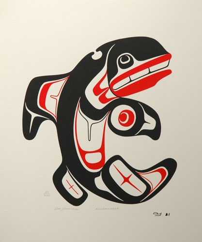 Super red-and-black maori whale tattoo design