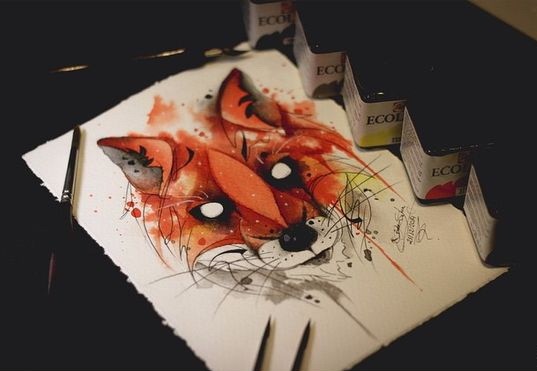 Super red blind-eyed fox tattoo design