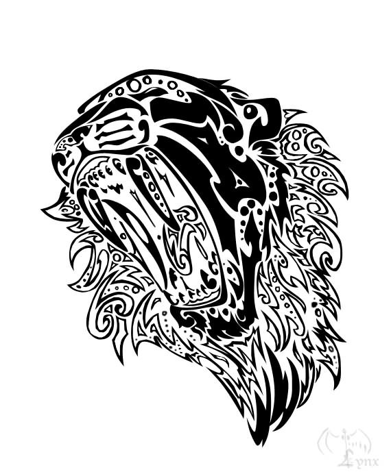 Super roaring tribal panther head tattoo design