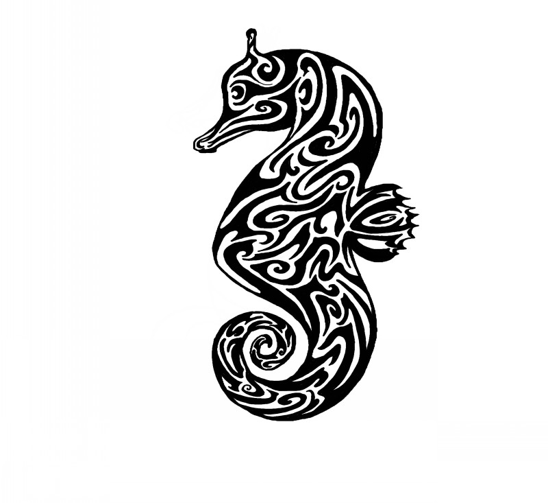 Super tribal seahorse tattoo design