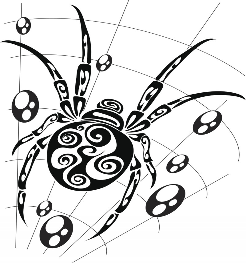 Super tribal spider sitting on spotted net tattoo design