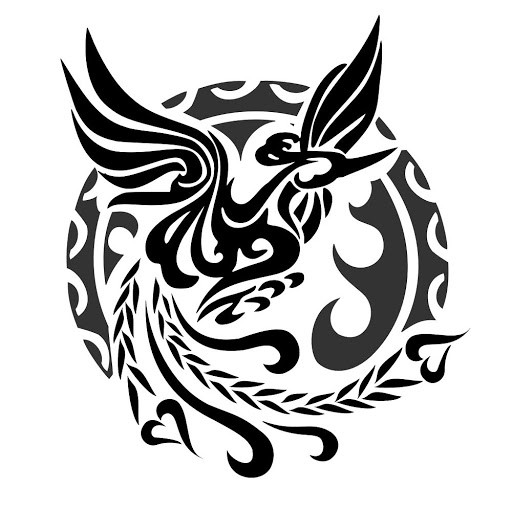 Super tribal style phoenix on fire circle background tattoo design