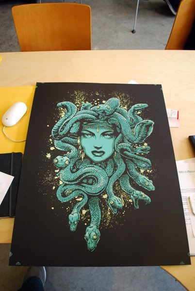 Super turquoise-color medusa gorgona portrait tattoo design
