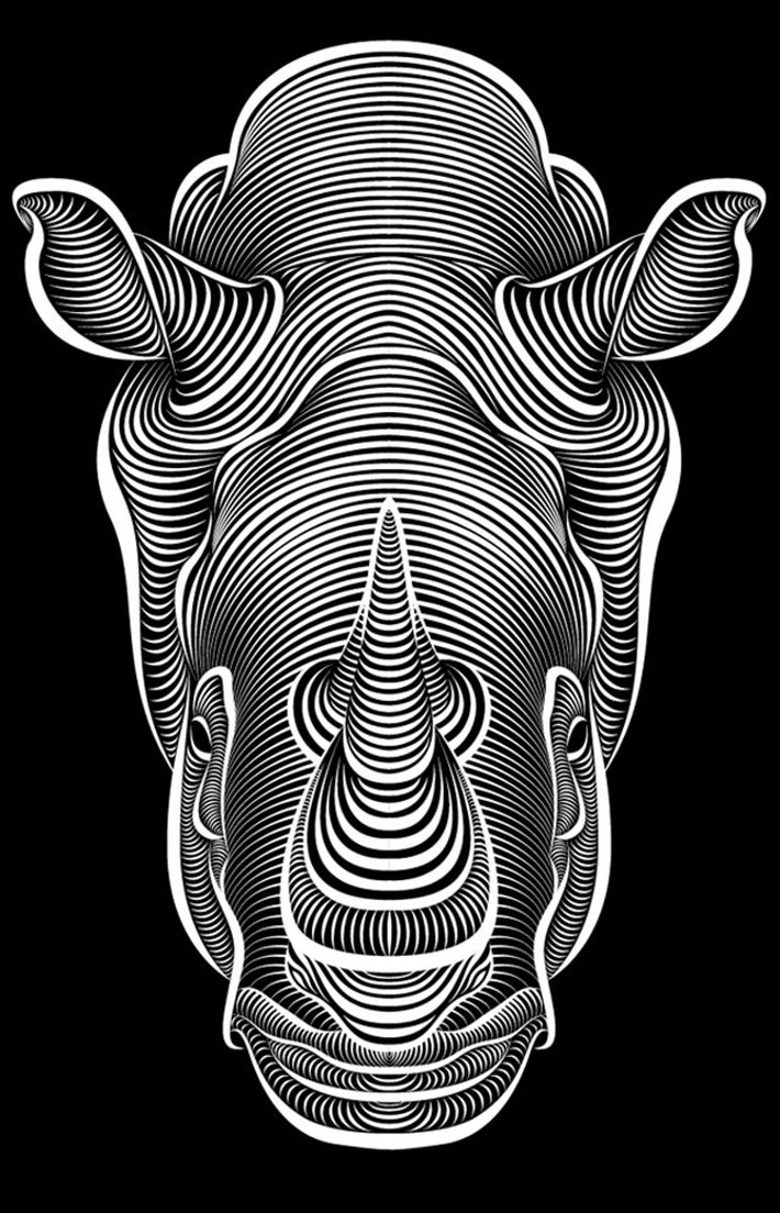 Super white-line rhino face tattoo design
