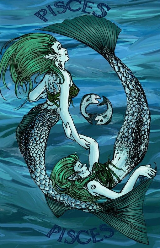 Sereia de estilo zodíaco super nadando por design de tatuagem cirle