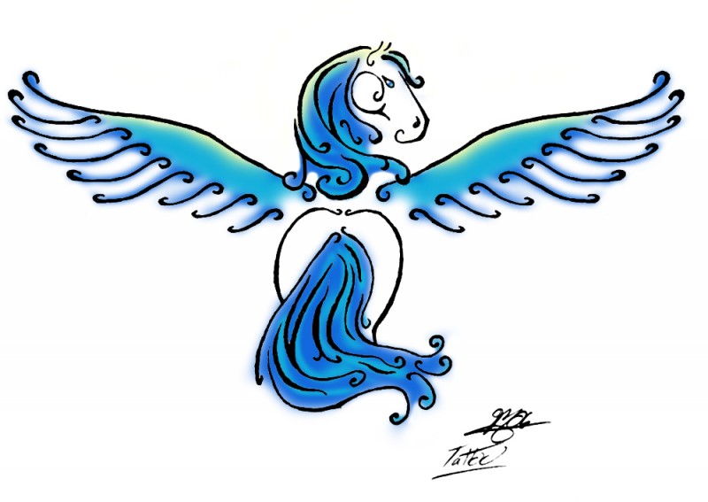 Superb blue-and-white pegasus from back tattoo design