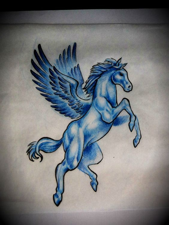 Desenho de tatuagem de pegasus de desenho azul magnífico