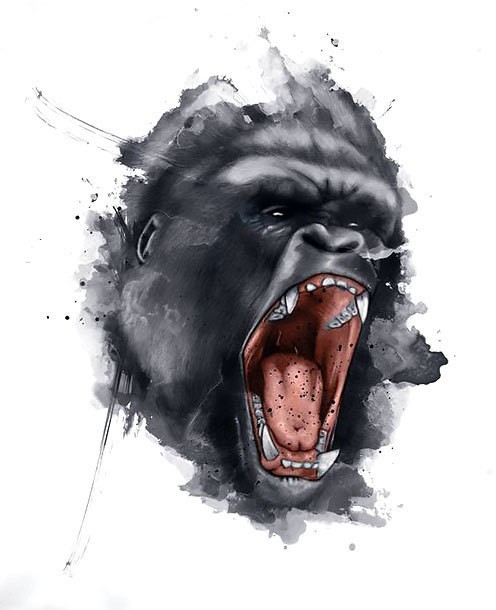 Superb grey watercolor gorilla tattoo design