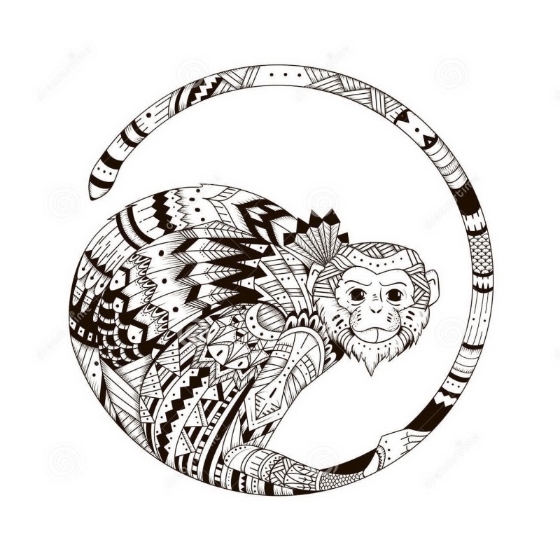 Superb ornate chimpanzee in curled pose tattoo design