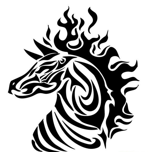 Superb tribal zebra with fire mane tattoo design