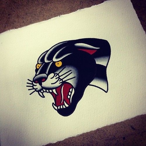 Superior old school cut panther head tattoo design