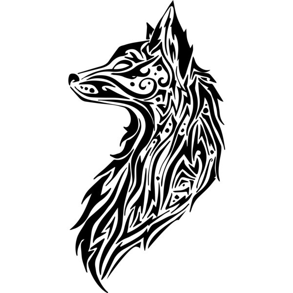 Superior tribal fox portrait in profile tattoo design