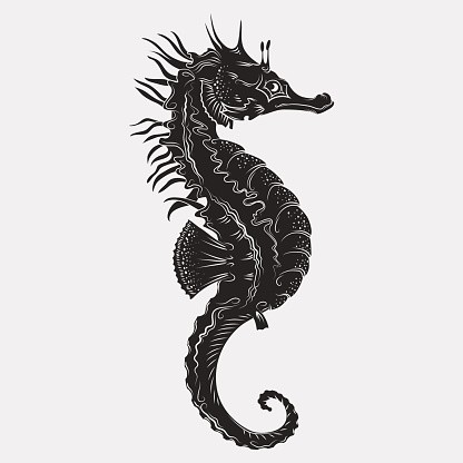 Suspicious full-black seahorse tattoo design