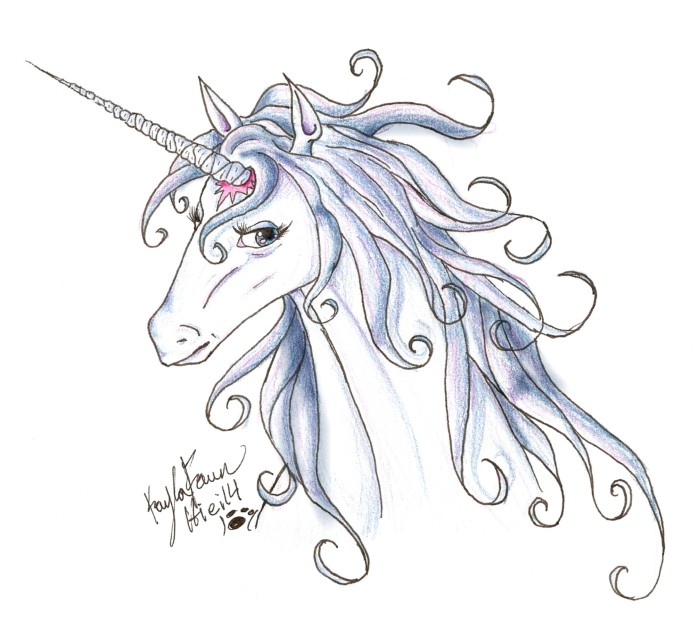 Suspicious pencilwork unicorn with long curly mane tattoo design by Hiei14