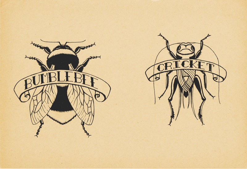 Sweet artoon black-and-white bugs with banners tattoo design by Carolinesalinas
