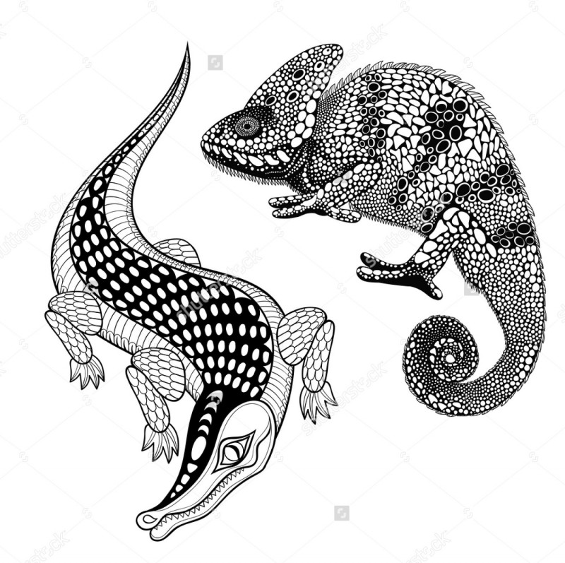 Sweet black-and-white reptile couple tattoo design