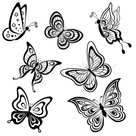 Sweet black-contour flying butterfly flock tattoo design