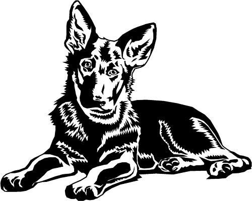 Sweet black-ink lying german shepherd puppy tattoo design