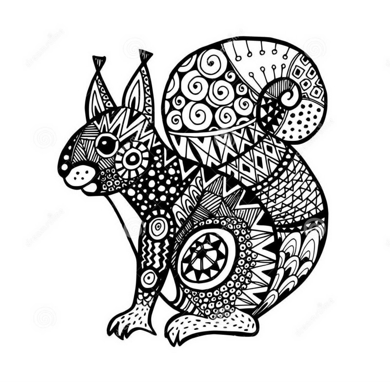 Sweet black-ink ornamented sitting squirrel tattoo design