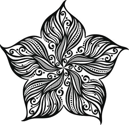 Sweet black-ink starfish with flower petal ends tattoo design