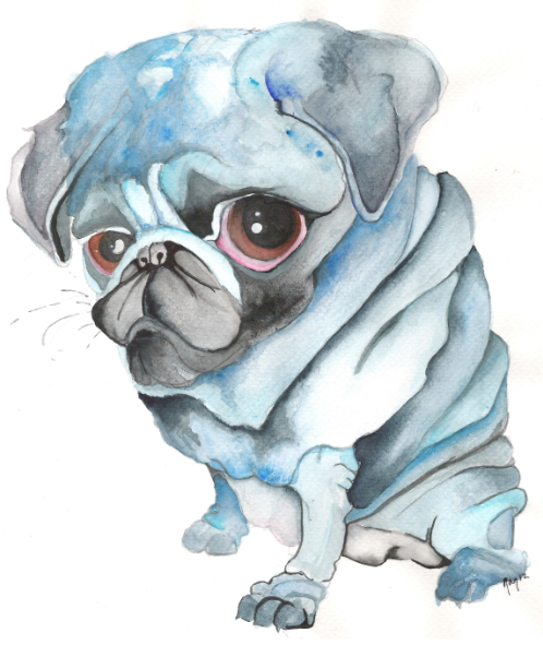 Sweet blue-color bulldog wuth ig cute eyes tattoo design