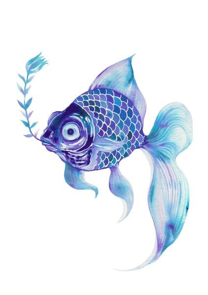 Sweet blue fish keeping a flower in mouth tattoo design