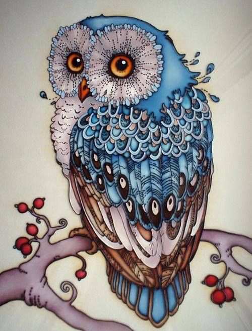 Download Sweet Blue Owl Sitting On Berried Branch Tattoo Design Tattooimages Biz