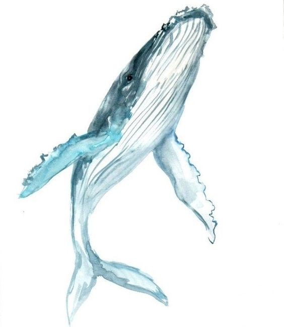 Sweet blue whale swimming up tattoo design
