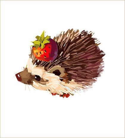 Sweet brown-spine hedgehog with red strawberry tattoo design
