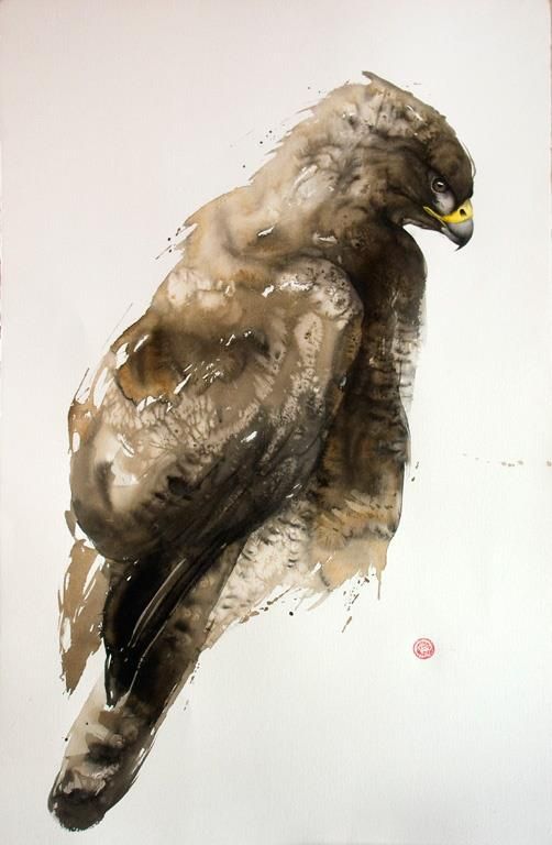 Sweet brown watercolor eagle tattoo design