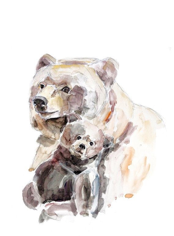 Sweet brown watercolor grizzly family tattoo design