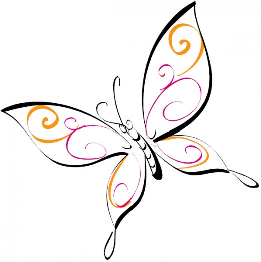 Sweet butterfly with pink and orange curls tattoo design