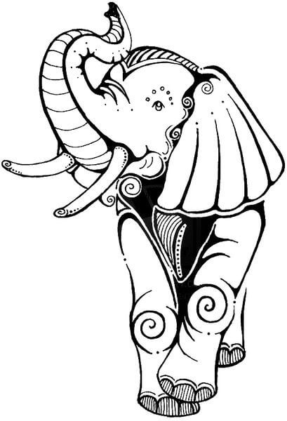 Sweet cartoon black-line elephant tattoo design