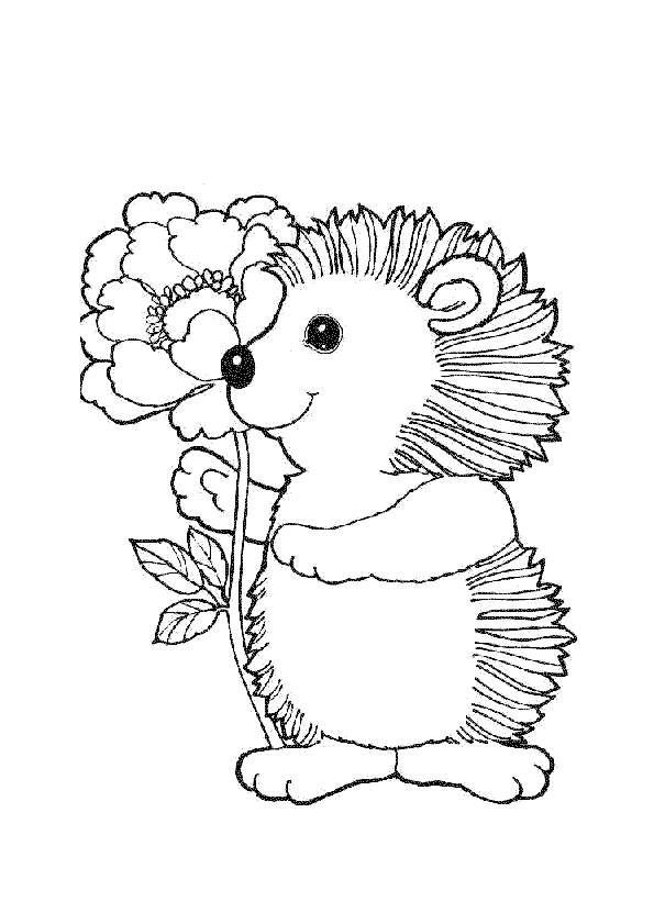 Sweet cartoon hedgehog with peony flower tattoo design