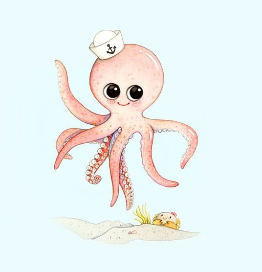 Sweet cartoon pink octopus sailor tattoo design