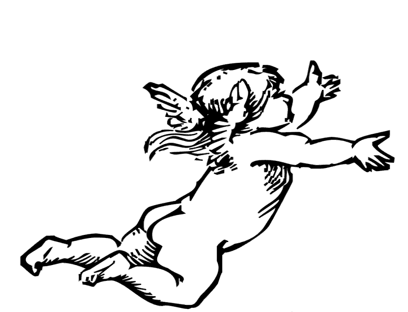 Sweet colorless flying cherub angel with small wings tattoo design