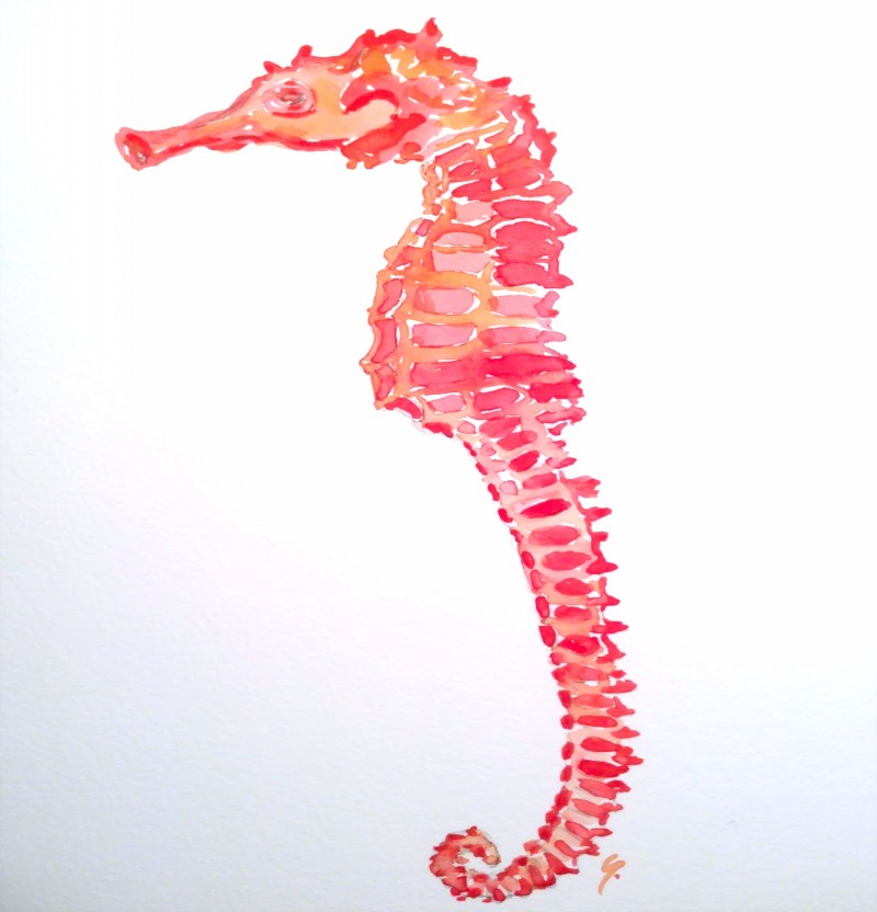 Sweet coral seahorse with yellow veins tattoo design