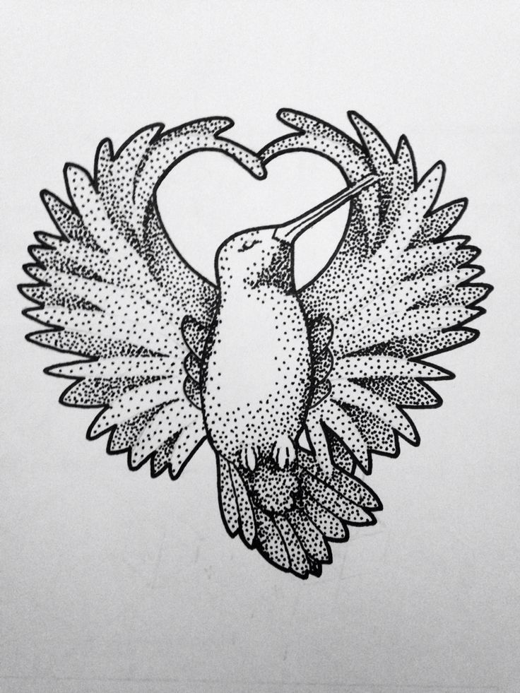 Sweet dotwork bird showing a heart figure tattoo design