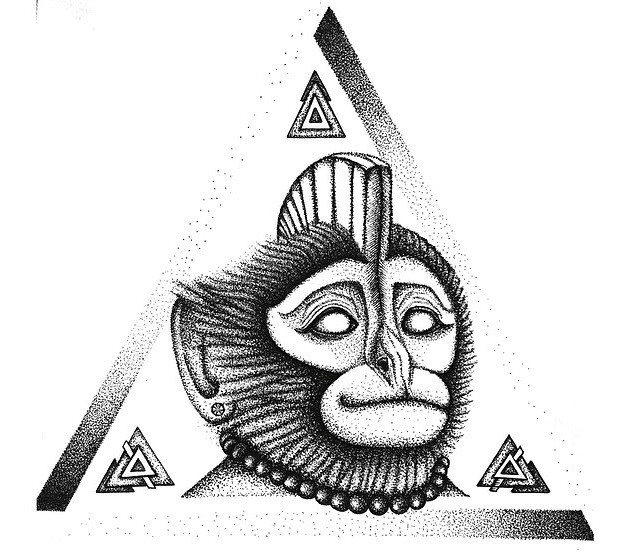 Sweet dotwork monkey with iroquoise tattoo design