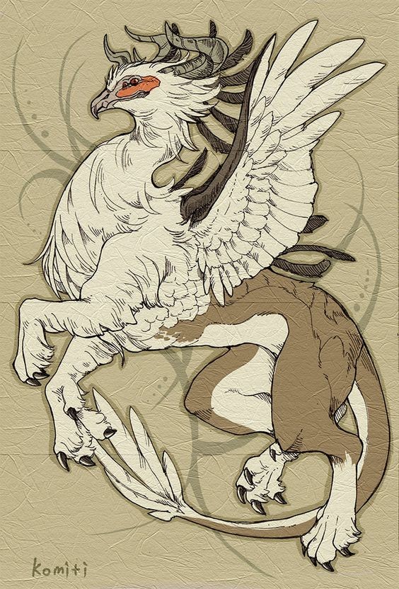 Sweet fairy white-and-brown griffin with orange fur eye tattoo design